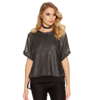 Quiz Silver And Black Textured Chiffon Top